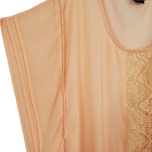 Torrid Size 2 2X Shirt Blouse Semi Sheer Lace Accent Chiffon Flutter Orange - Picture 6 of 10